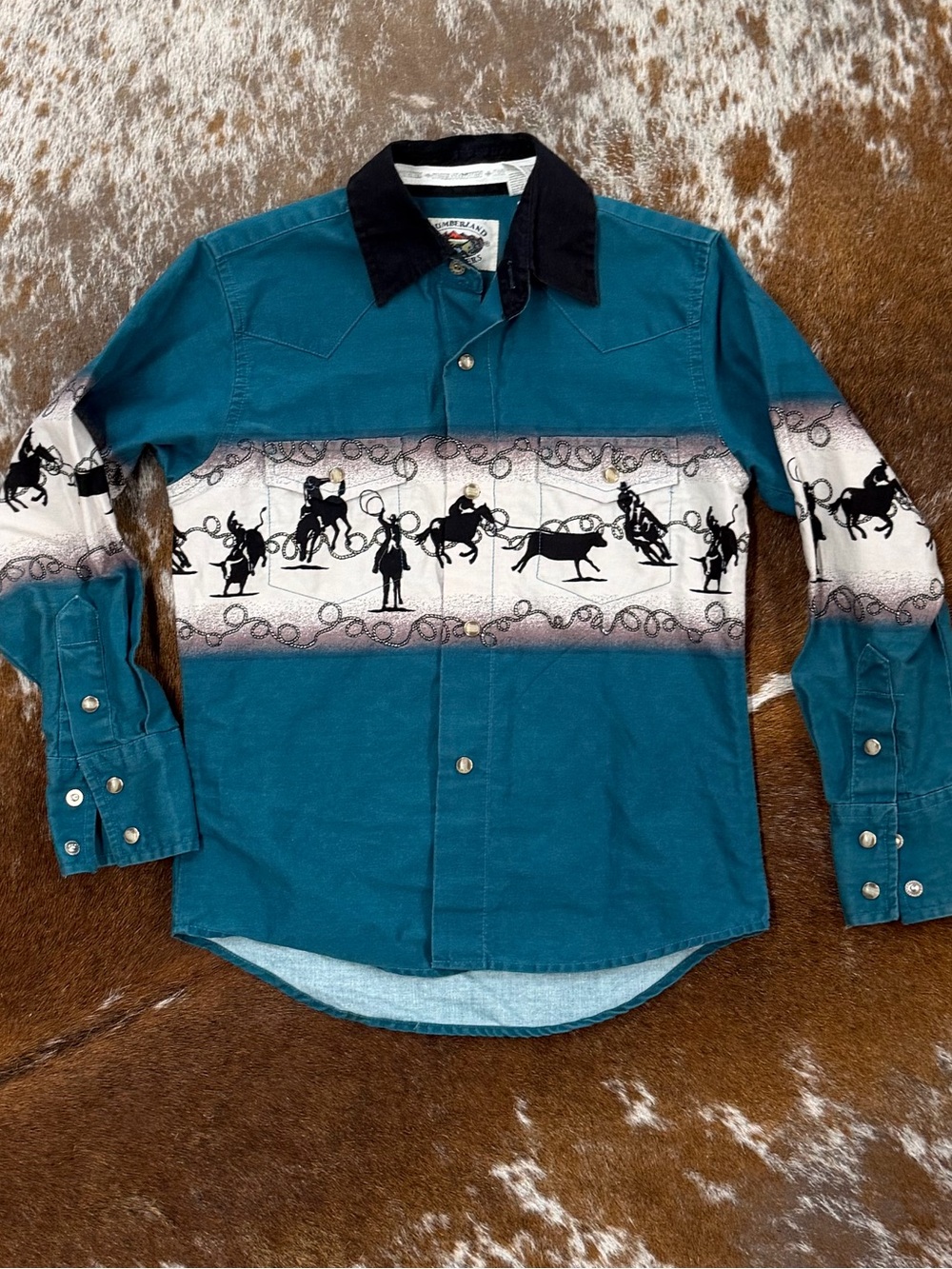 Kids vintage Western-Print Button-Down Shirt with Black Collar